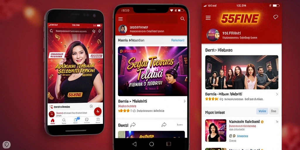 Tampilan antarmuka aplikasi 55FIVE yang menarik untuk berita selebriti.