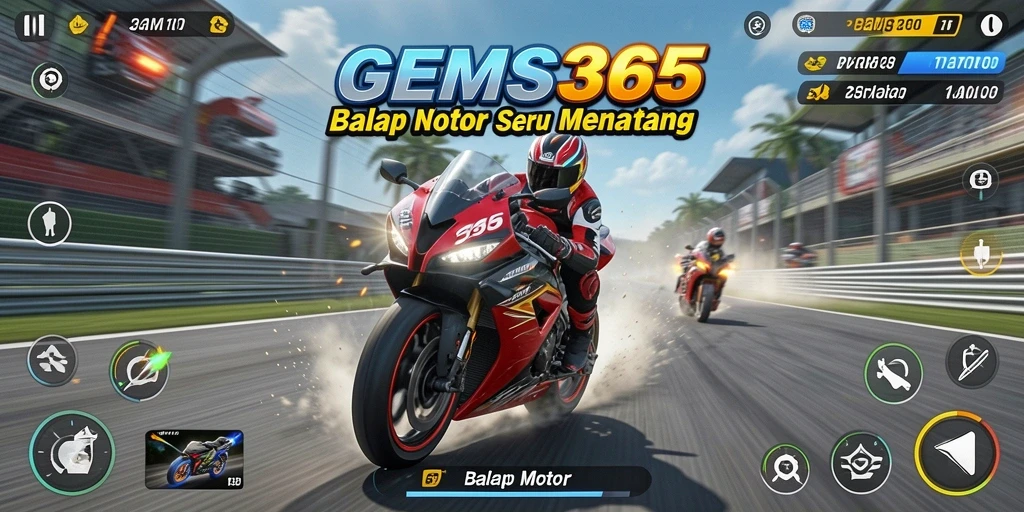 Tampilan antarmuka GEMS365 dengan mode balap yang menarik.