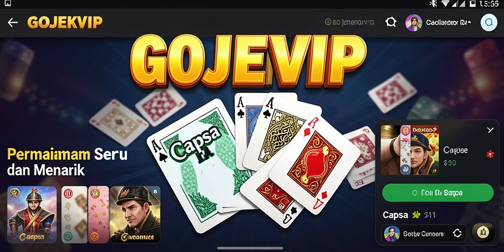 Screenshot utama GOJEKVIP menampilkan antarmuka permainan Capsa yang interaktif.