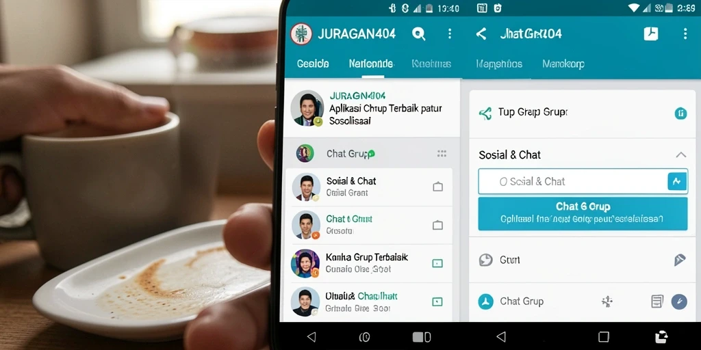 Tampilan antarmuka JURAGAN404 yang ramah pengguna untuk Chat Grup.